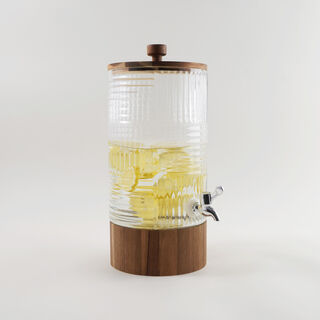 La Mesa Glass Beverage Dispenser With Wooden Base 18.2*40Cm