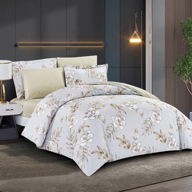 Unique home 6pc grey floral twin cotton comforter set1 70*240cm image number 0