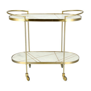 Gold And White 2 Tier Marble Serving Trolley 85*36*76 Cm