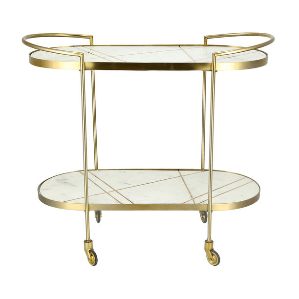 Gold And White 2 Tier Marble Serving Trolley 85*36*76 Cm image number 1