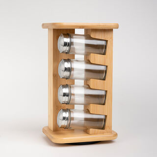 Glass spice jar set with bamboo stand 8 pcs