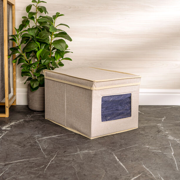 Fabric Storage Box With Lid & Transparent Side image number 0