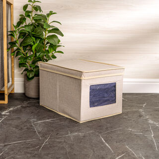 Fabric Storage Box With Lid & Transparent Side