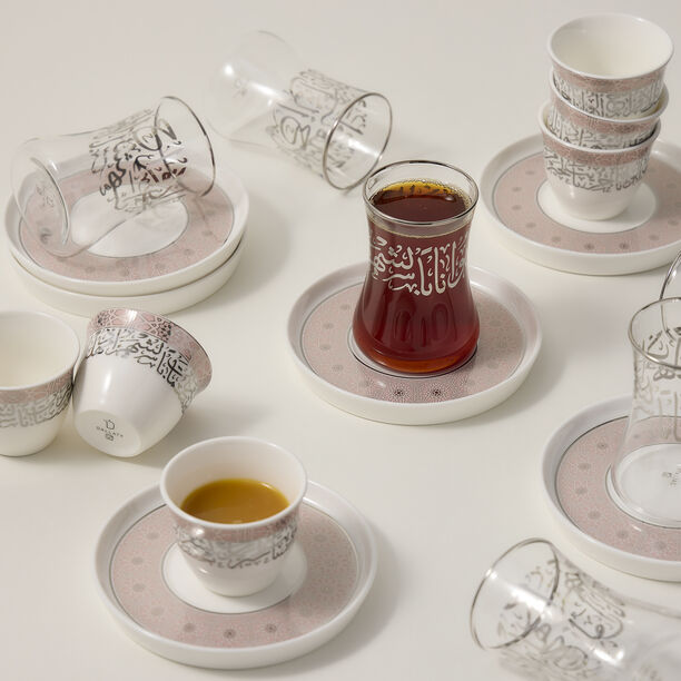 Dallaty white porcelain and glass Tea and coffee cups set 18 pcs image number 3