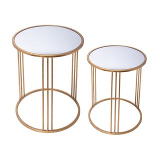 Side Table Set Of 2 Gold With Mirror Top Big