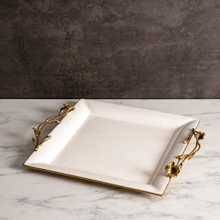 Tray 1 Piece Wihte Gold Floral