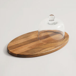 Alberto acacia wood cheese board with glass dome 40*24.5*16.3cm
