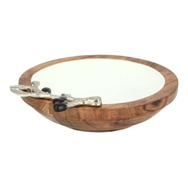 Wooden Round Dish With Olive Decoration Small ( Single Decoraction ) 16Cm image number 0