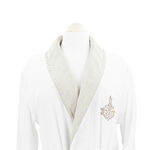 Embroidered Shawl Collar Bathrobe With Linen Cuff White Xl image number 3