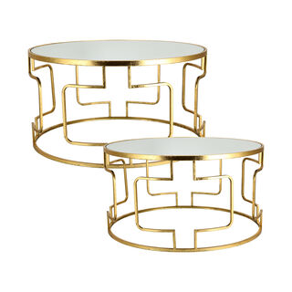 2 Pcs Table With Mirror Top Gold