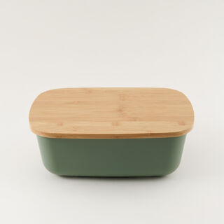 Alberto plastic bread box with bamboo lid, green 36.5*25.5*13.3 cm