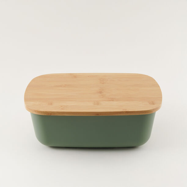 Alberto plastic bread box with bamboo lid, green 36.5*25.5*13.3 cm image number 2