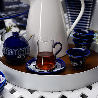 Dallaty blue glass and porcelain Tea and coffee cups set 21 pcs