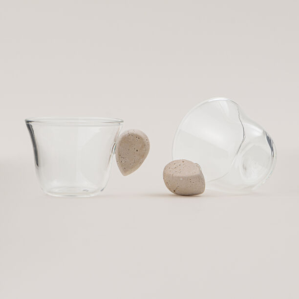 Dallaty 4pcs glass coffee cup set with travertine handles image number 2