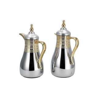 2 Pcs Steel Vacuum Flask Set Jambiyah Gold And Silver 1L + 0.7L