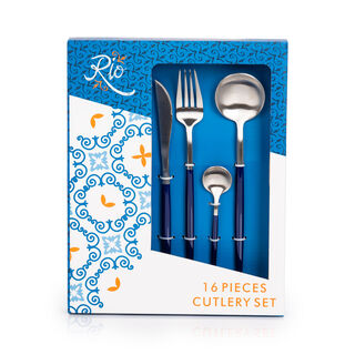 Rio 16 Pieces Modern Cutlery Set Silver And Blue Handle