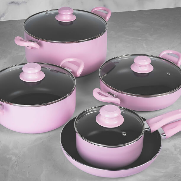 Alberto Non Stick Cookware Set 9 Pieces Pink Color image number 4