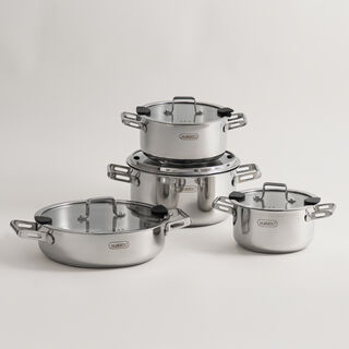 ألبرتو طقم قدور 8 قطع ستانلس ستيل، فضي
