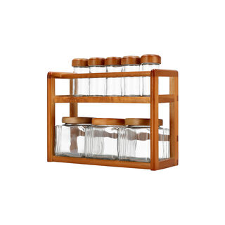 8 Pcs Glass Spice Jars With Wood Rack