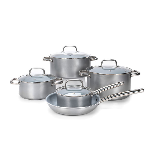 9Pcs Non Stick Cookware Set WithCeramic Coating Inside Silver image number 1