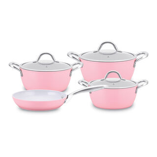 7Pcs Forged Cookware Set With Ceramic Coating Inside Pink