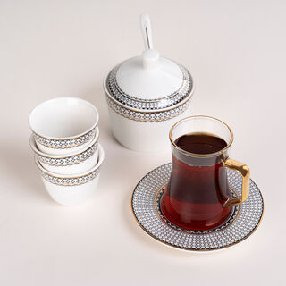 Dallaty white glass and porcelain Tea and coffee cups set 18 pcs