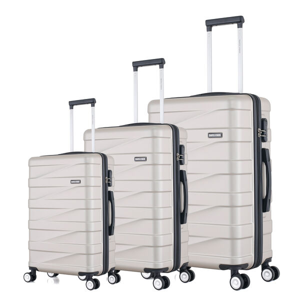 3 Piece Set Abs Trolley Case Horizontal Stripes Champagne image number 1