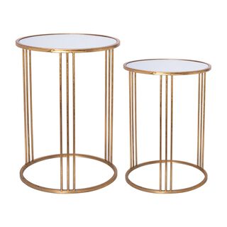 Side Table Set Of 2 Gold With Mirror Top Big