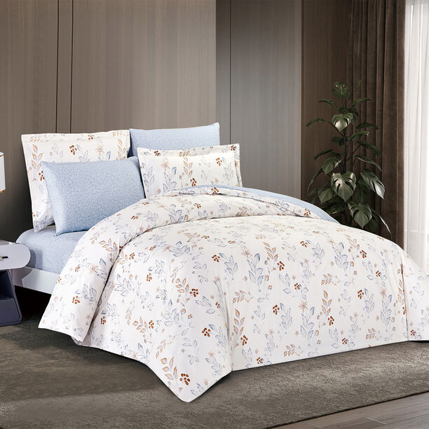 Unique home 6pc faded leafs super king cotton comforter set 260*240cm image number 0
