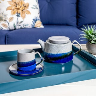 Grey and blue porcelain English tea cups set 13 pcs