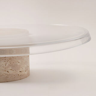 La Mesa cake stand with travertine stone base and glass plate dia 30cm