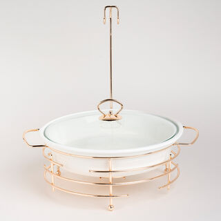 Round Food Warmer With Candle Stand Silver 12"