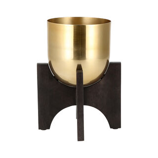Planter Gold With Wood Stand Gold