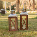 Wood and Steel Lantern 23*23*53 Cm image number 1