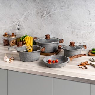 Alberto London 7 Pcs Cast Aluminum Cookware Set Gray Granite