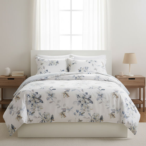 Cottage border floral 3pc comforter king blue 220*240cm image number 0