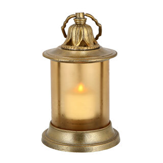 Aluminium Lantern Amber Frosted Glass Shiny Brass Finish