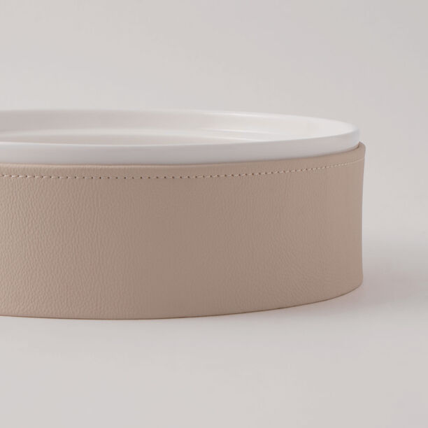 La Mesa Porcelain Tagine With Plain Beige Leather Coat, White, 7" image number 3