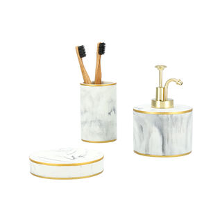 3 Pcs Marble and Gold Bath Set