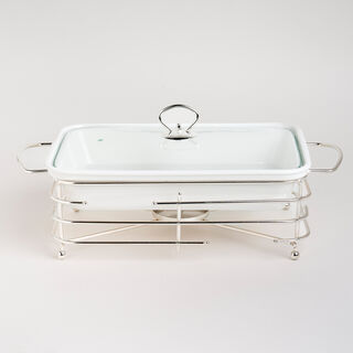 Rectangular Food Warmer Set With Candle Stand Silver 13.5"
