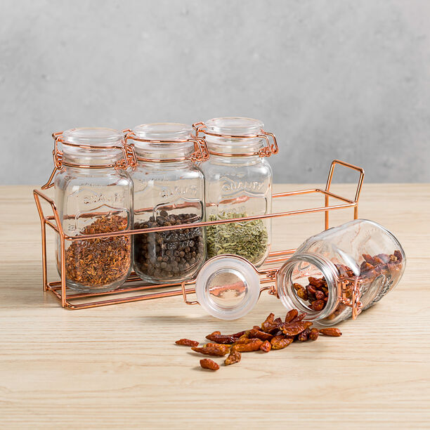 Alberto 4 Pieces Glass Spice Jars With Clip Lid And Metal Stand image number 4