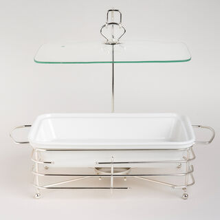 Rectangular Food Warmer Set With Candle Stand Silver 13.5"
