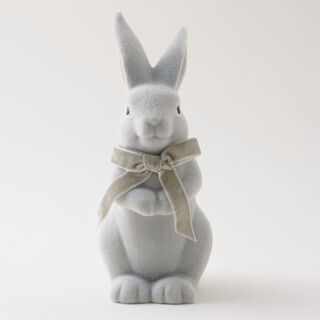 Homez Resin Flocked Rabbit With Ribbon, Grey 14.5*9.5*25 Cm