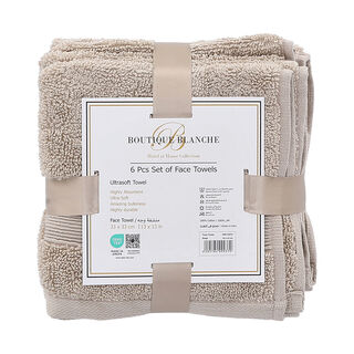 Boutique Blanche Beige 6 Piece Ultra Soft Face Towel Set 33*33 Cm
