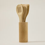 Bamboo Utensils 5 Pcs Set Inside Holder image number 1