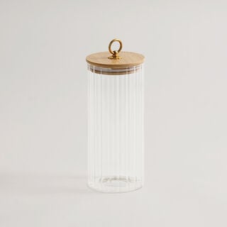 Alberto glass canister with bamboo lid 9*9*15.5cm