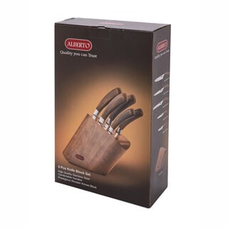 Alberto Rubber Wood Knife Block With 5 Wood Knives Set