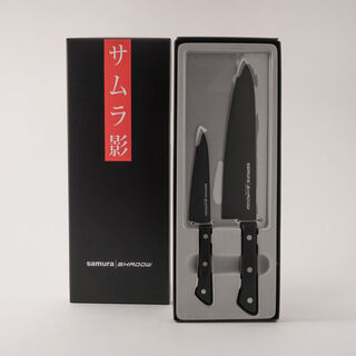 Samura shadow 2pcs stainless steel kitchen knives set with black nonstick coating