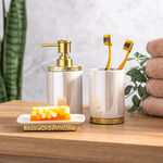 3 Piece Bath Accessories Set Stoneware Elite Gold image number 5