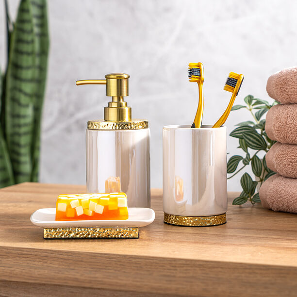 3 Piece Bath Accessories Set Stoneware Elite Gold image number 5
